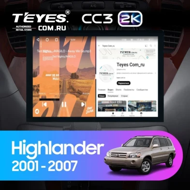 Штатная магнитола Teyes CC3 2K 4/64 Toyota Highlander 1 XU20 (2001-2007) (13")