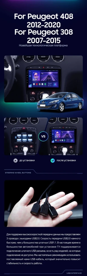 Штатная магнитола Teyes CC3L 4/32 Peugeot 308 (2007-2015)