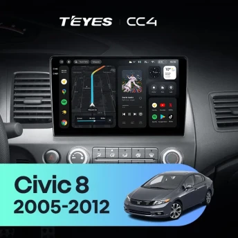 Штатная магнитола Teyes CC4 8/128 Honda Civic 8 FK FN FD (2005-2012) Правый руль