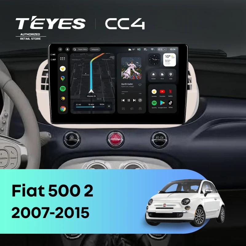 Штатная магнитола Teyes CC4 6/64 Fiat 500 2 (2007-2015)