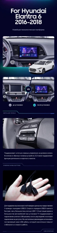 Штатная магнитола Teyes CC3 4/32 Hyundai Elantra 6 (2015-2018) Тип-B