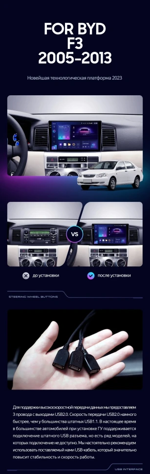 Штатная магнитола Teyes CC3 2K 4/64 BYD F3 (2005-2013)