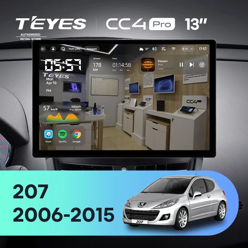 Штатная магнитола Teyes CC4 Pro 8/128 Peugeot 207 (2006-2015) (13")