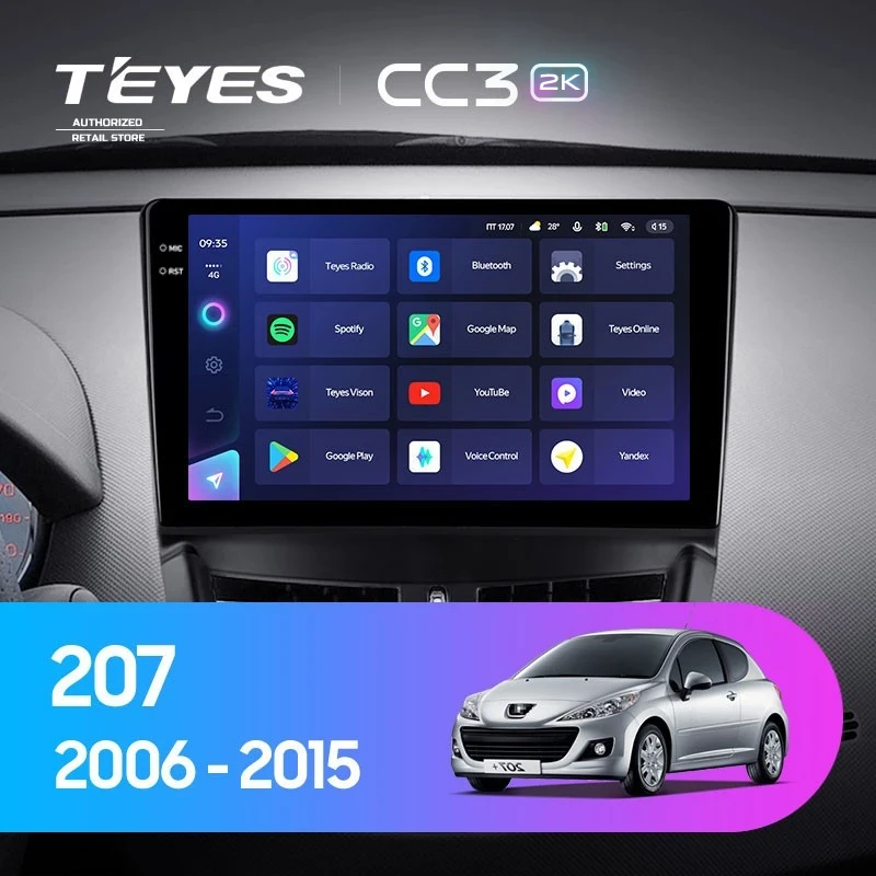 Штатная магнитола Teyes CC3 2K 360 6/128 Peugeot 207 (2006-2015)