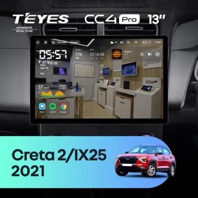 Штатная магнитола Teyes CC4 Pro 8/128 Hyundai Creta 2 (2021-2022) (глянец) F2 (13")